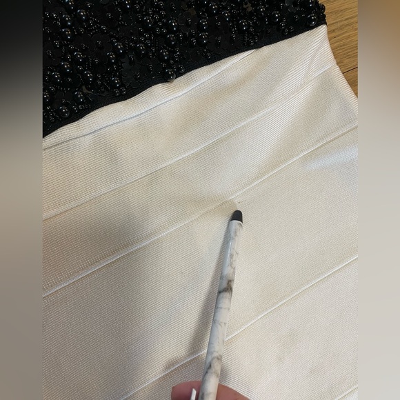 NWT- HERVE LEGER Black & White Strapless Bandage Knit Midi Cocktail Party Dress - Picture 11 of 13